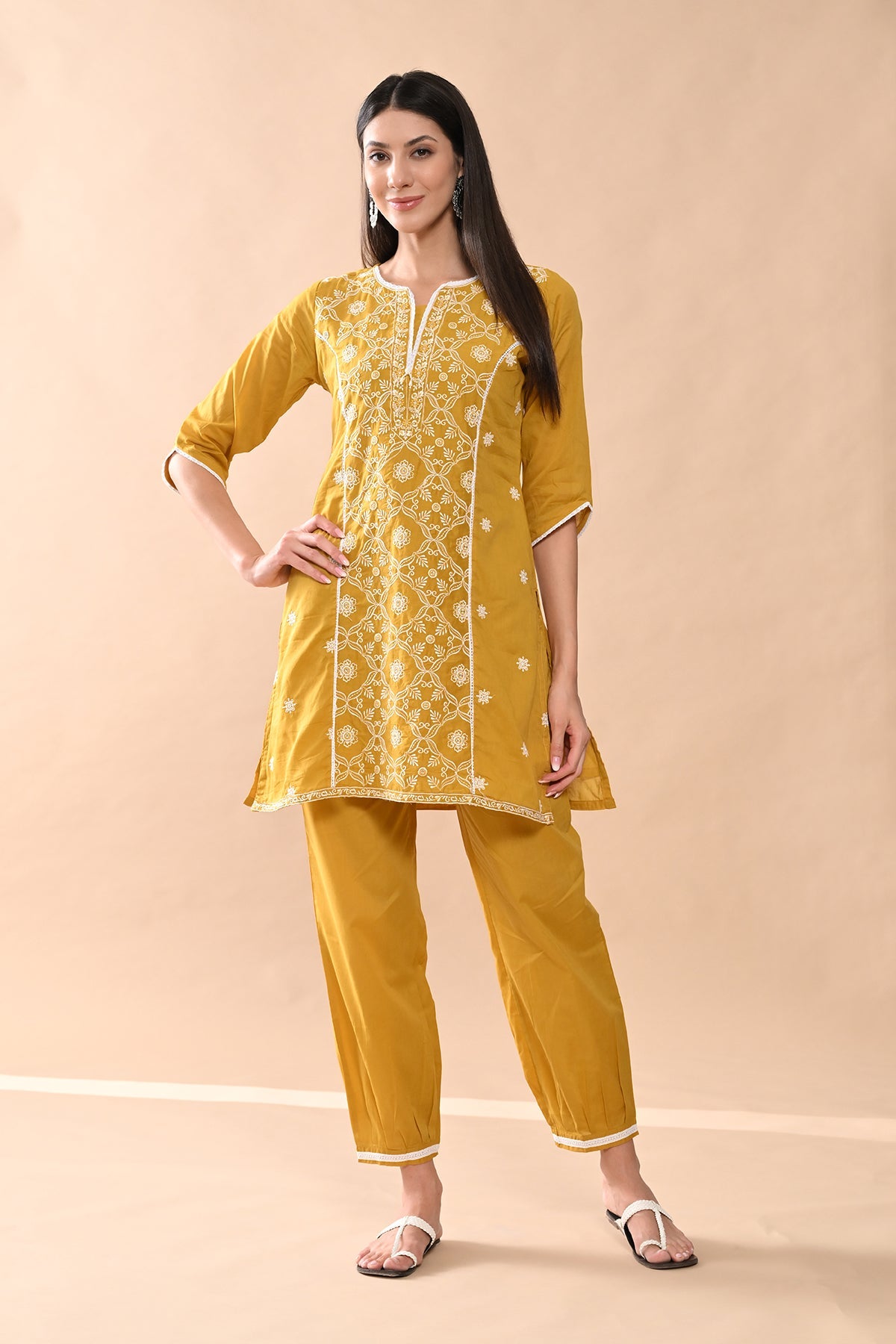 Mustard Embroidered Kurta Set