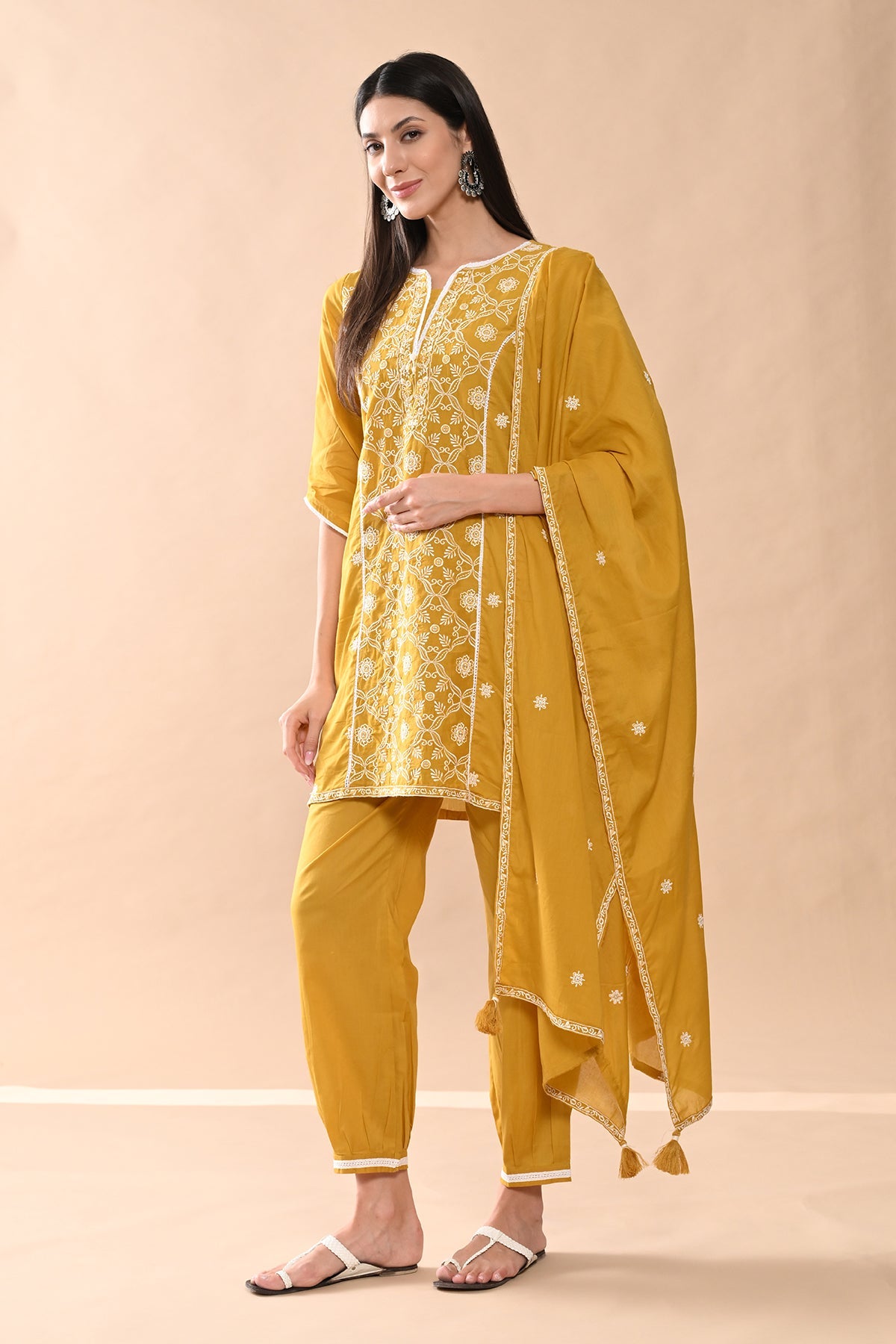 Mustard Embroidered Kurta Set