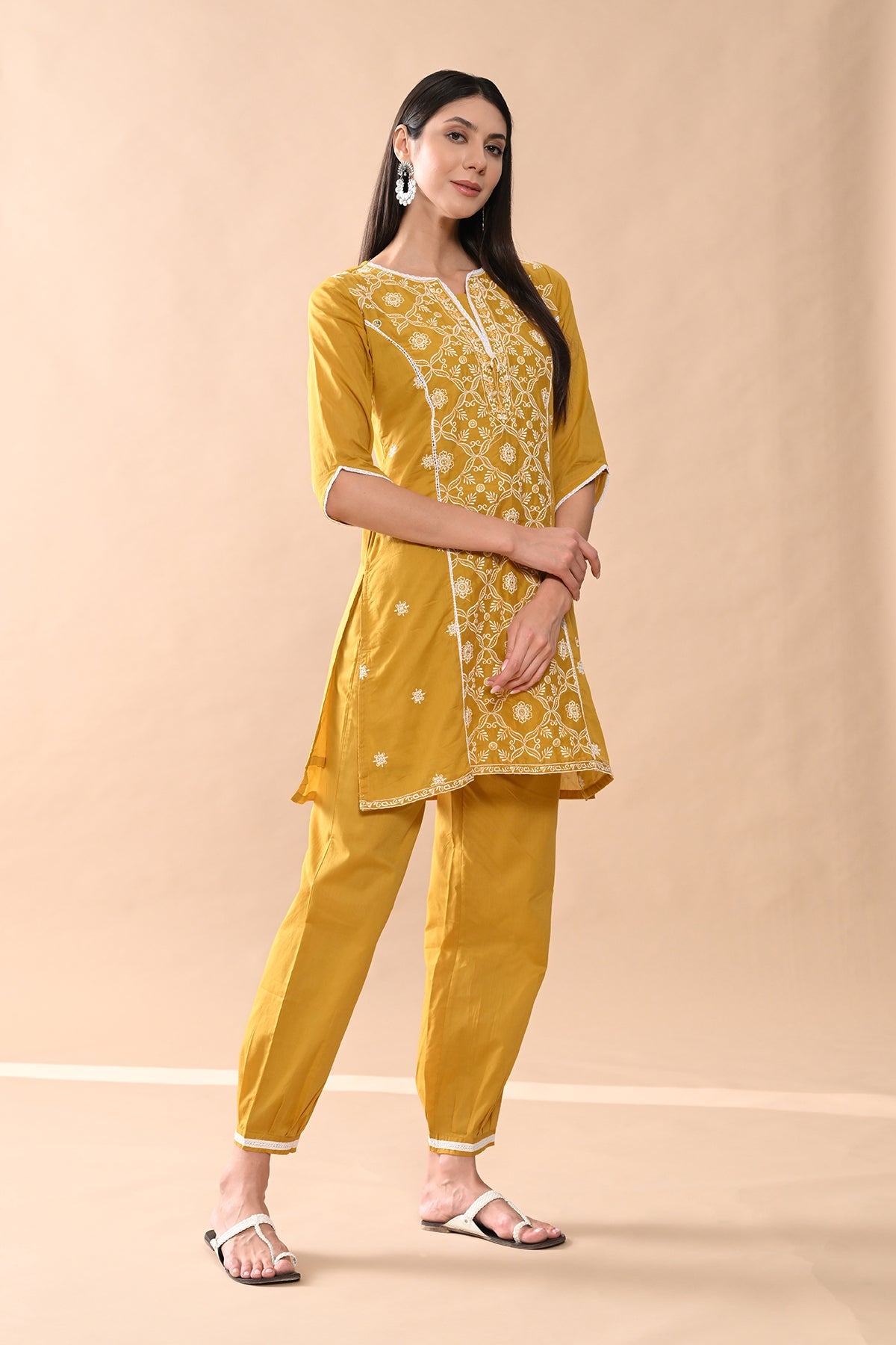 Mustard Embroidered Kurta Set