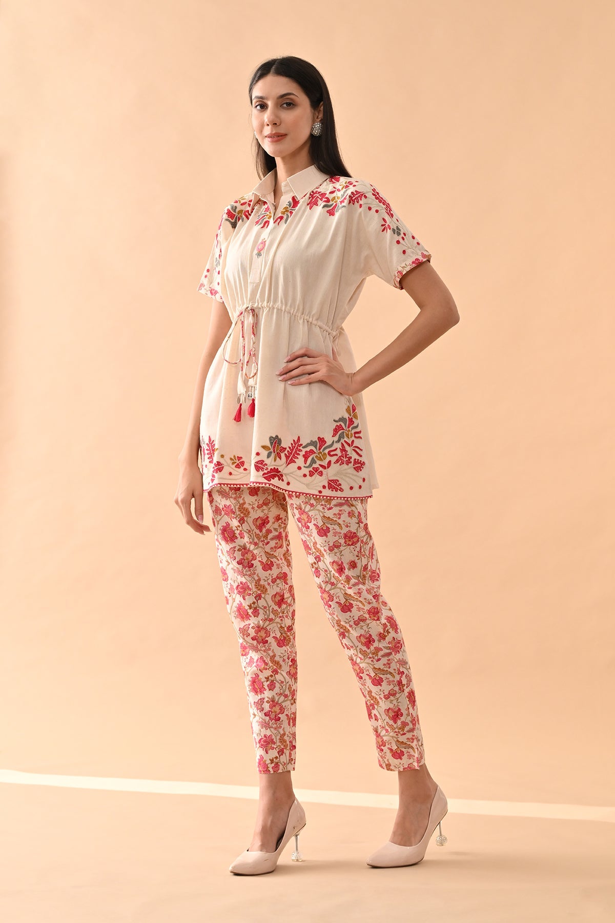 Cream Embroidered Kurta Set