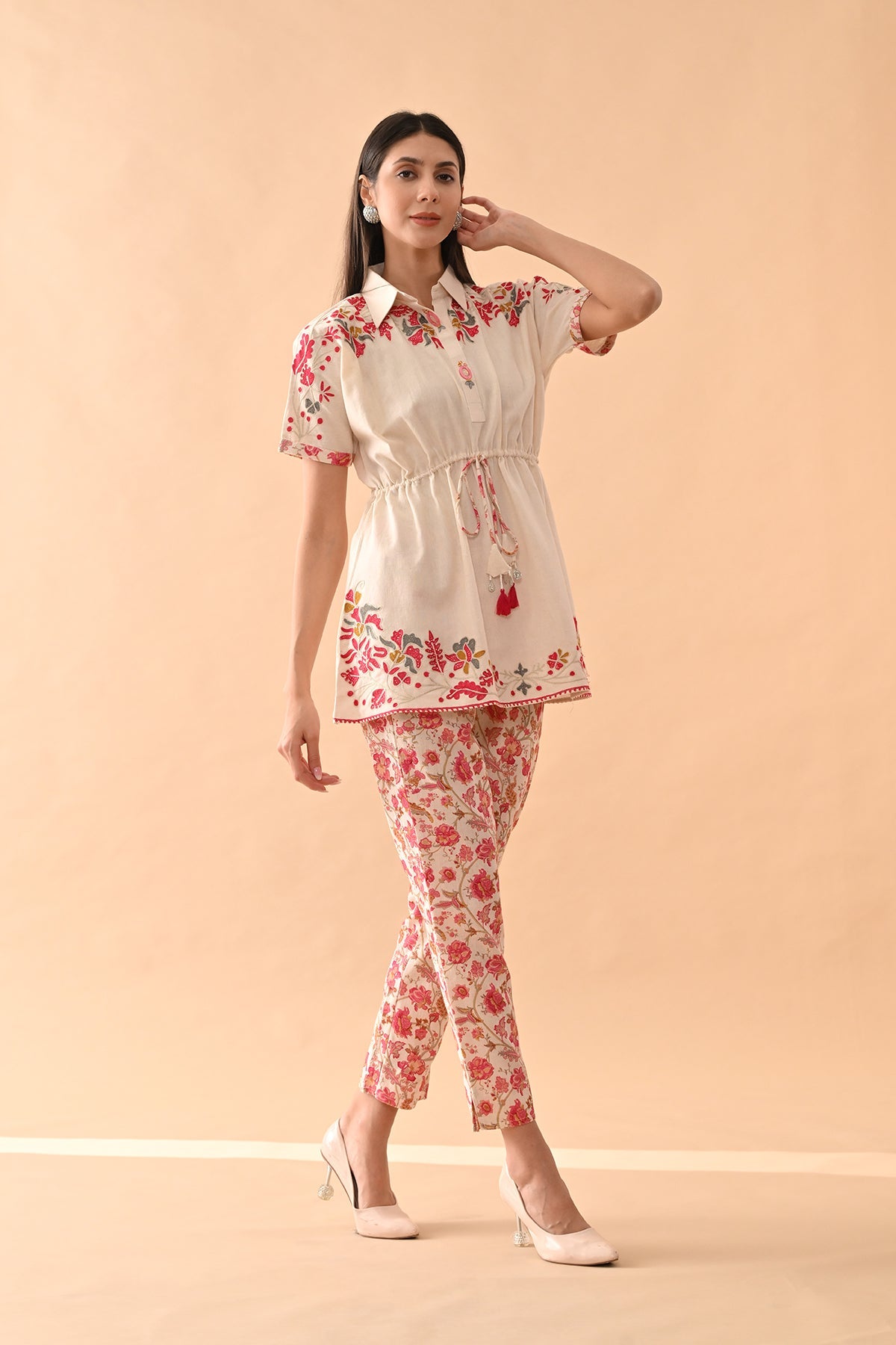 Cream Embroidered Kurta Set