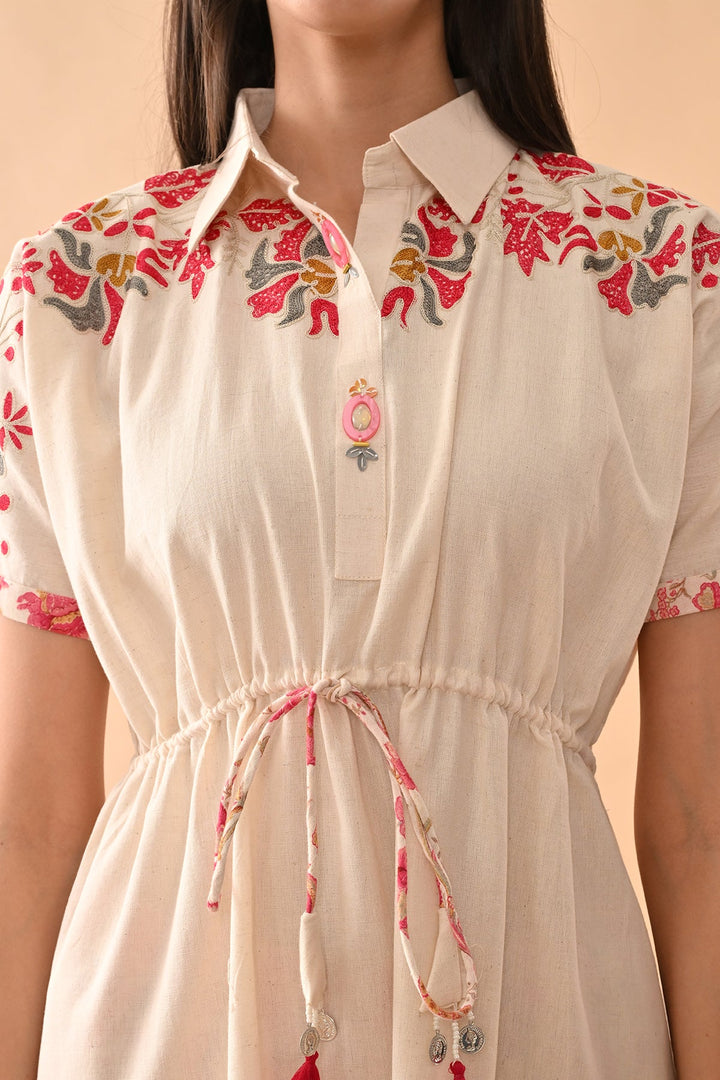 Cream Embroidered Kurta Set