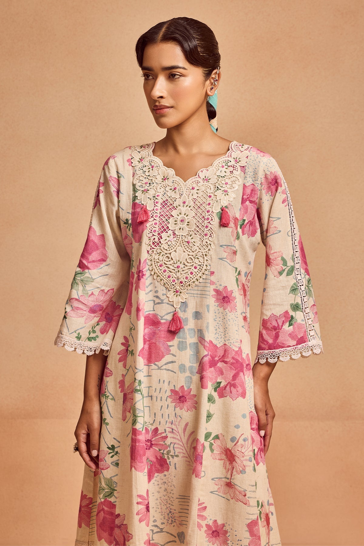 Cream Printed Kurta Set