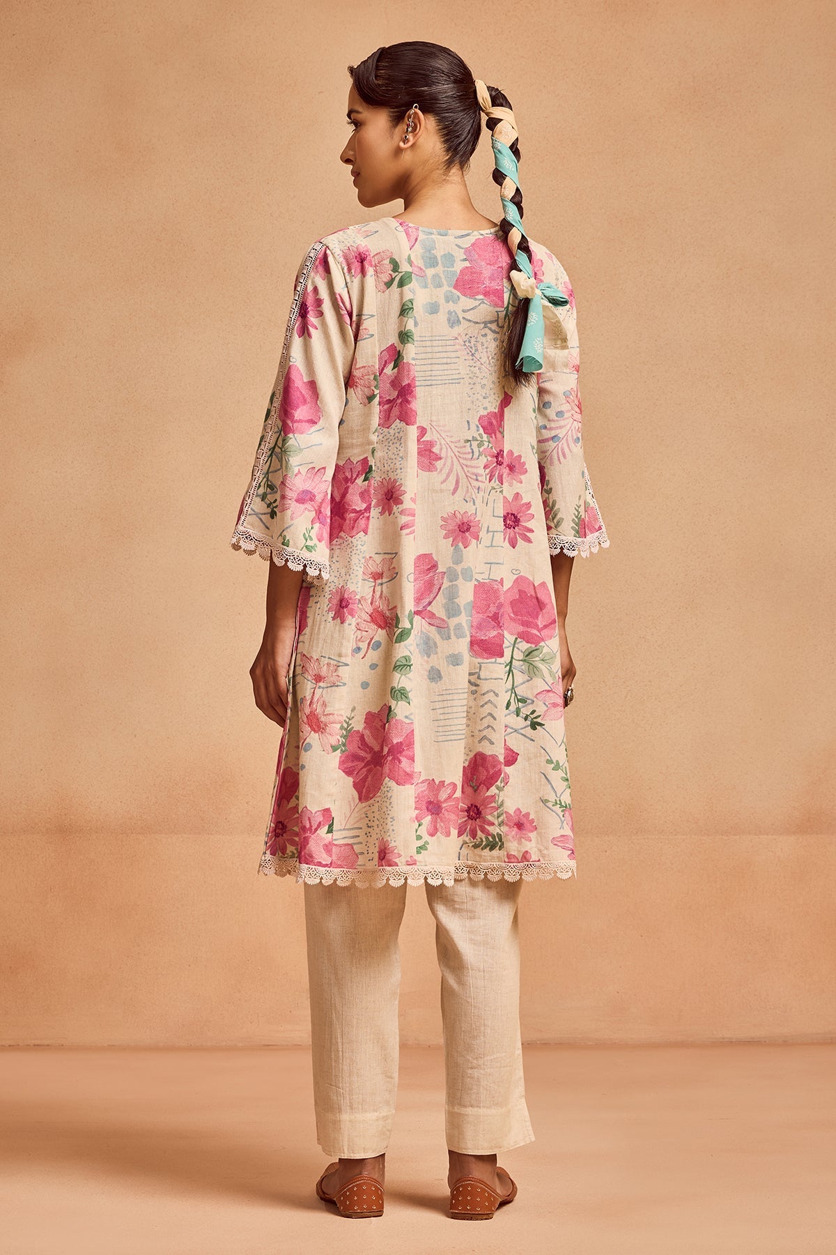 Cream Printed Kurta Set