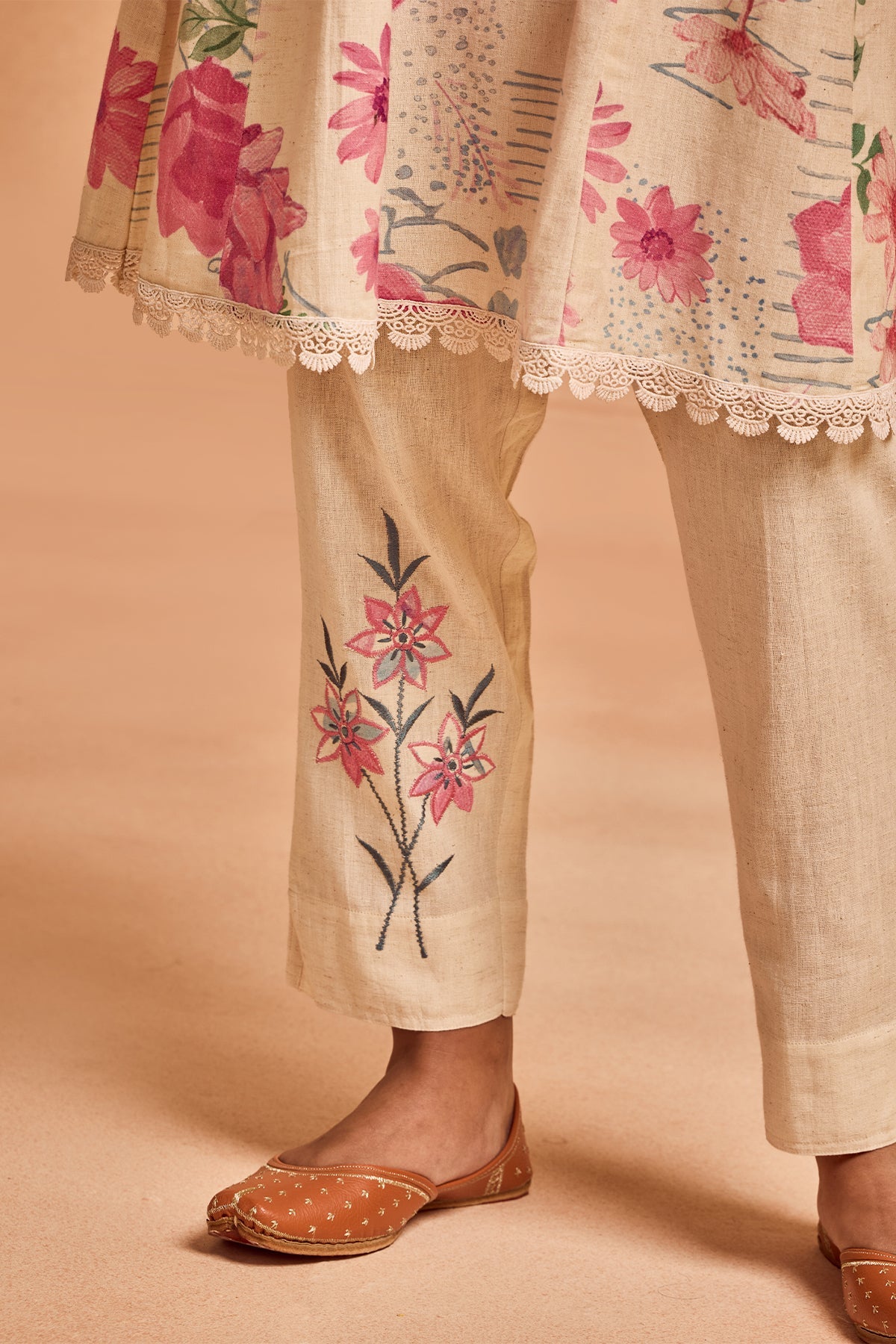 Cream Printed Kurta Set