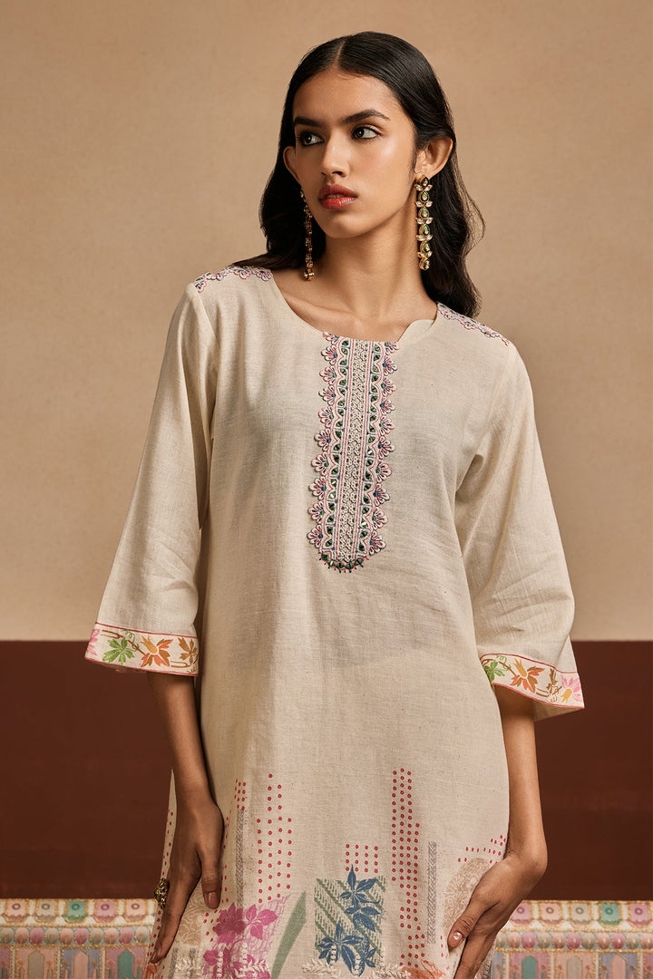 Cream Printed Kurta Set