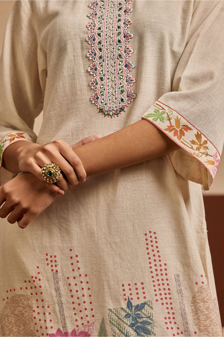 Cream Printed Kurta Set