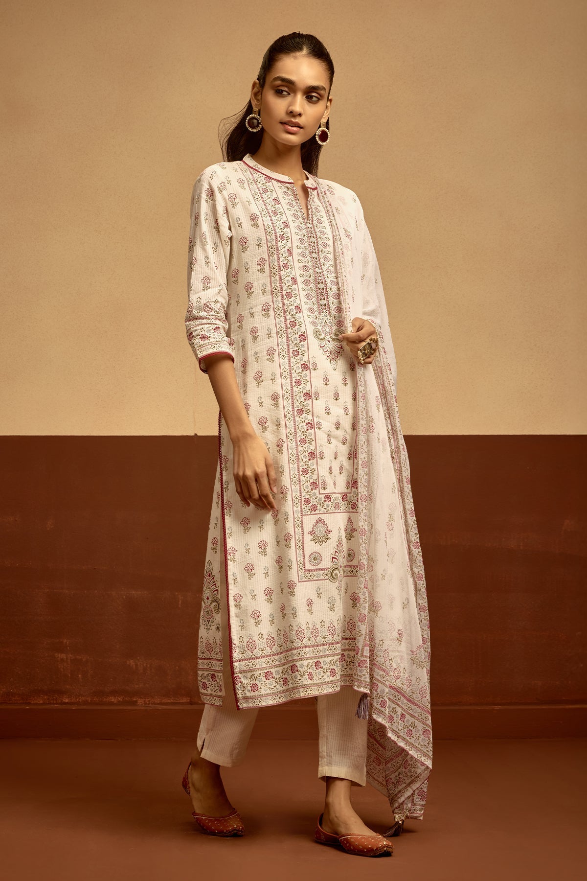 Cream Printed Kurta Set