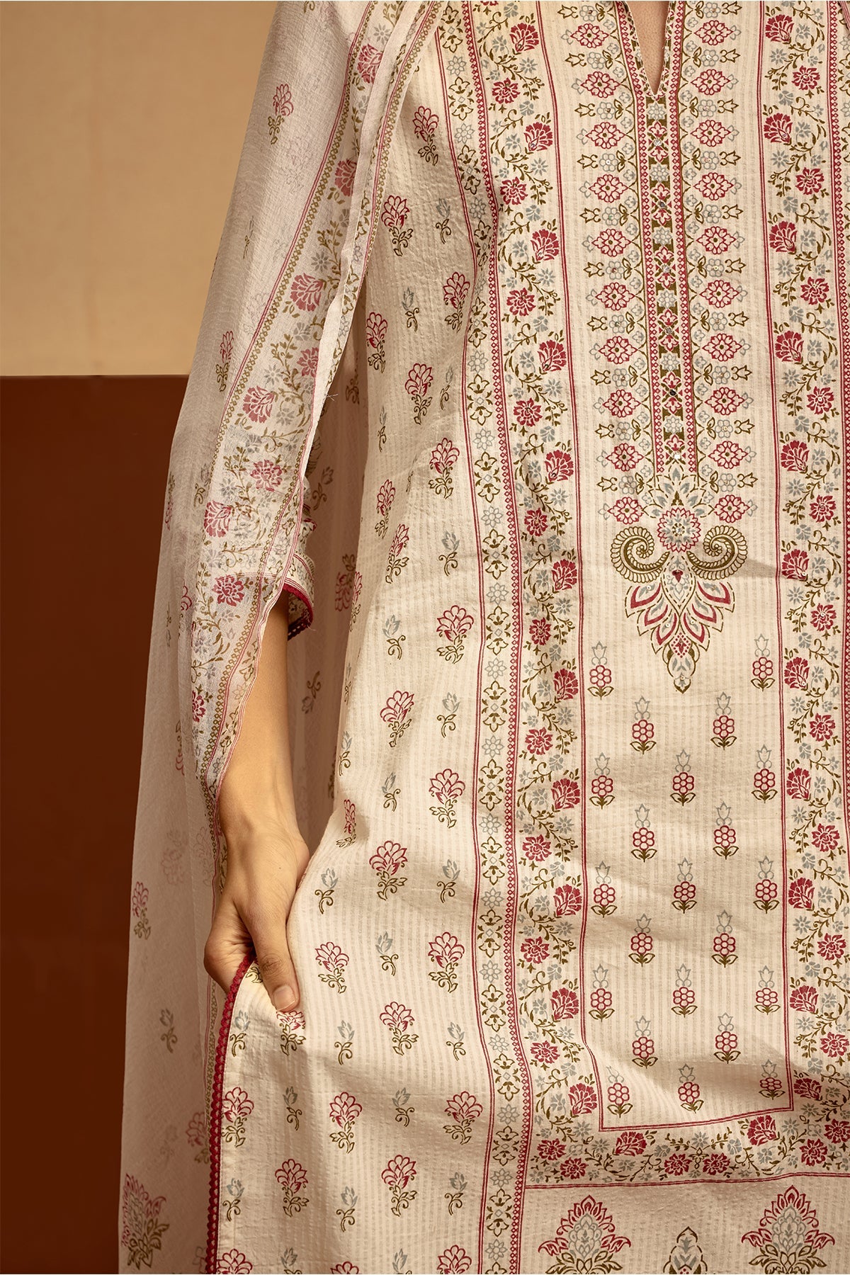 Cream Printed Kurta Set