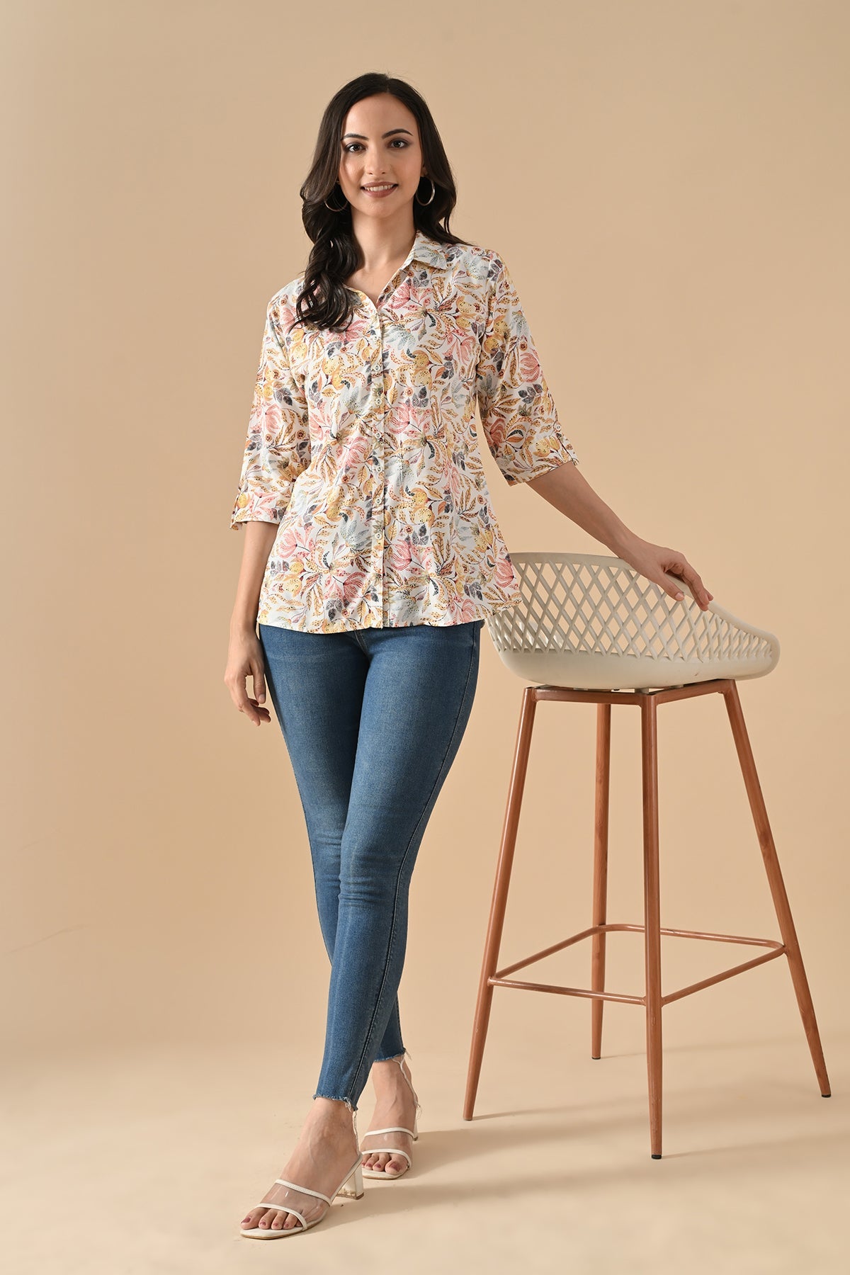 White Printed Straight Top