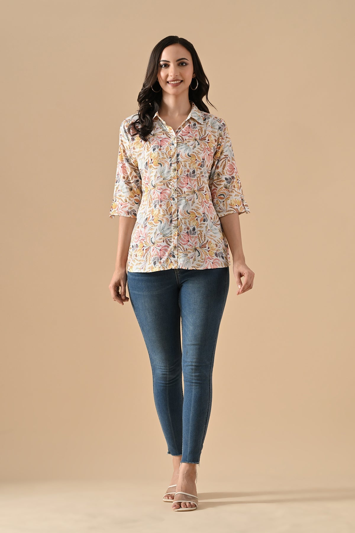 White Printed Straight Top