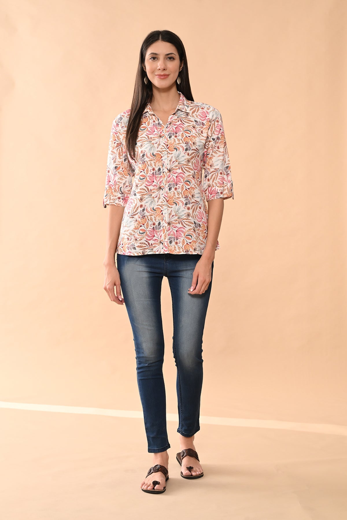 White Printed Straight Top