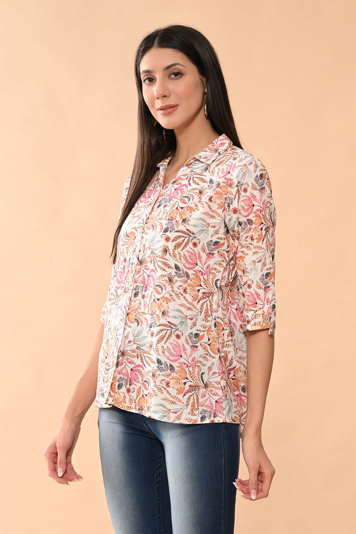 White Printed Straight Top