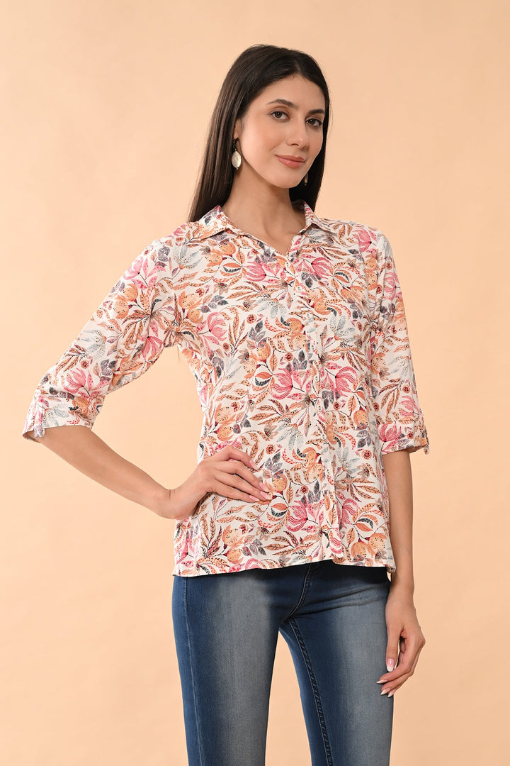 White Printed Straight Top