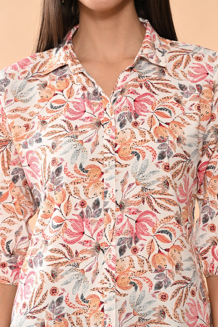 White Printed Straight Top