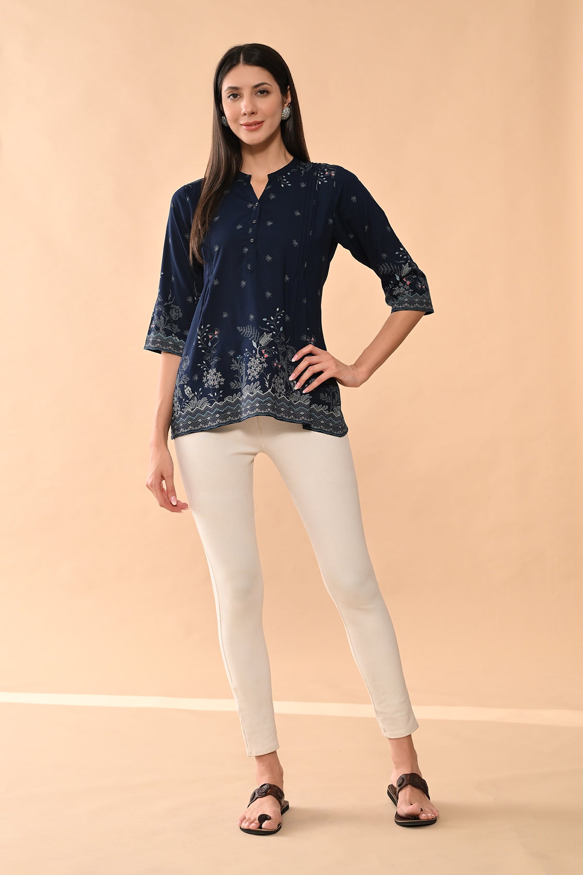 Blue Printed Straight Top