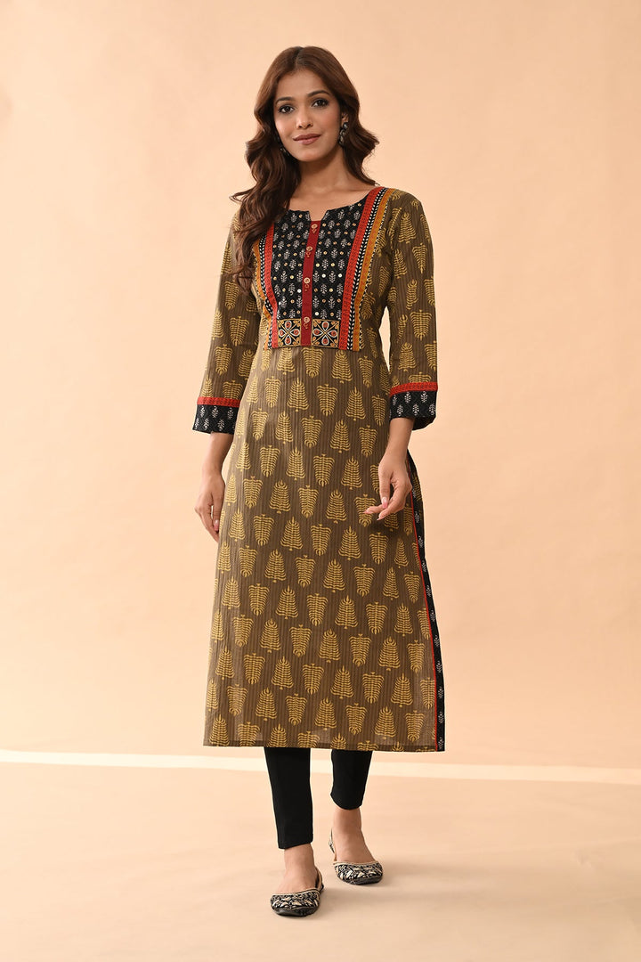 Green Printed Straight Kurta