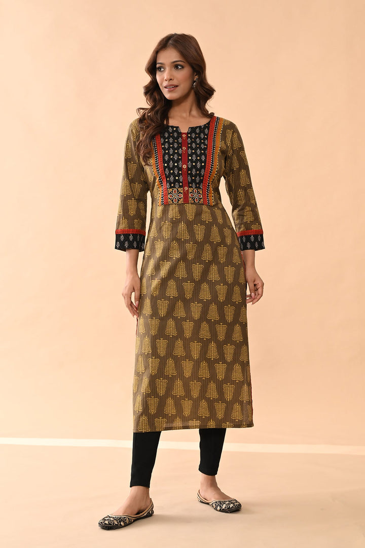 Green Printed Straight Kurta