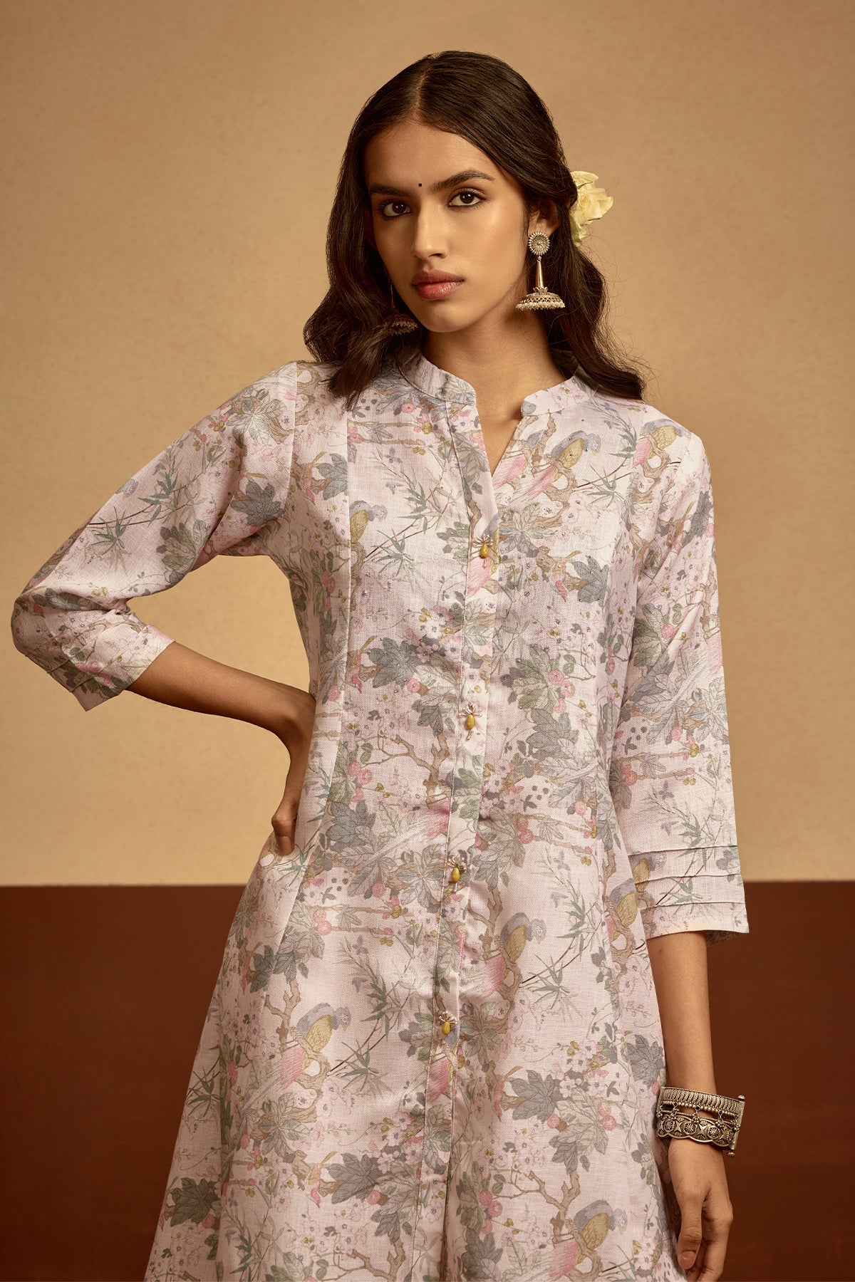 Cream Printed Kurta Set