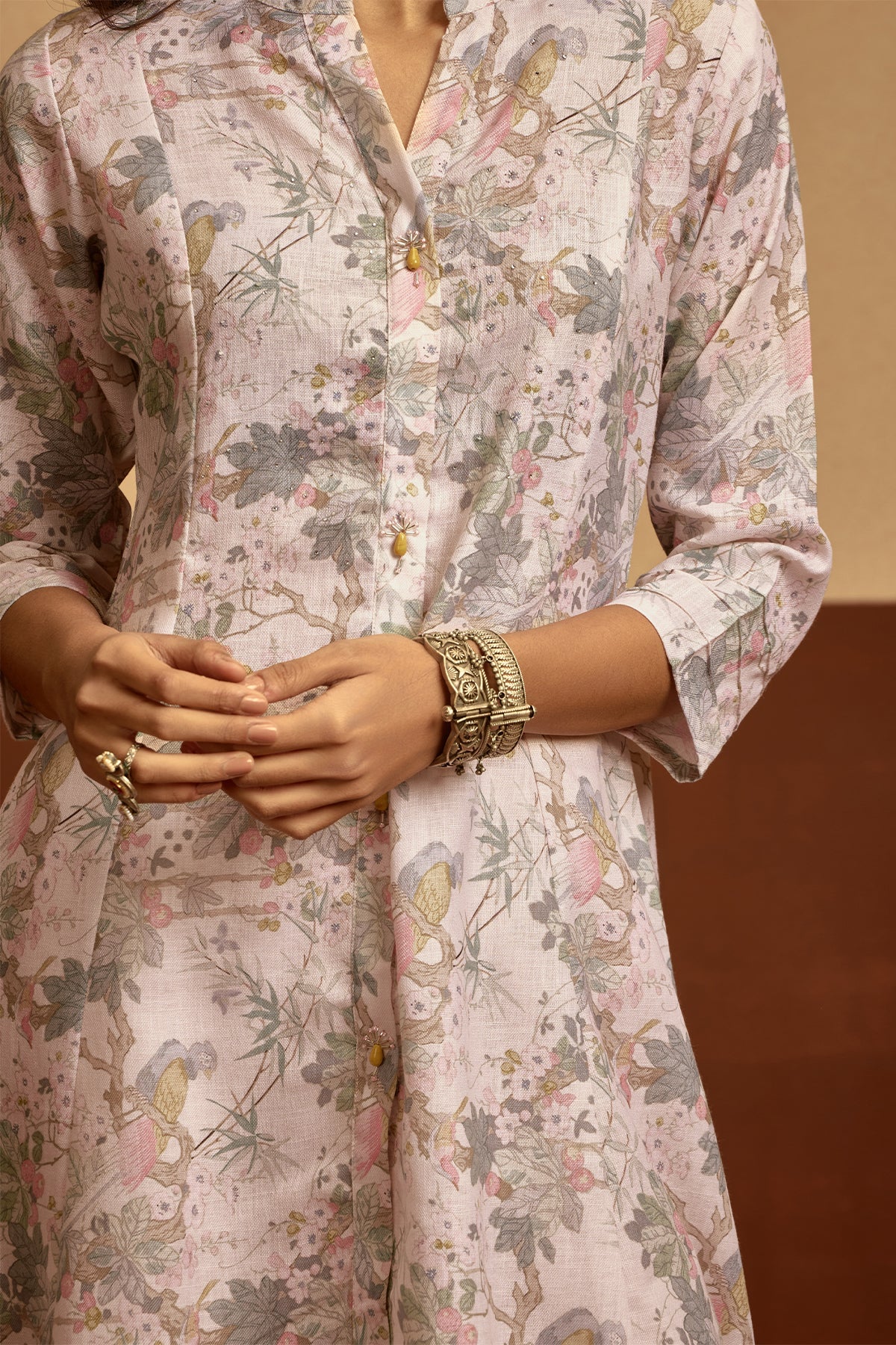 Cream Printed Kurta Set