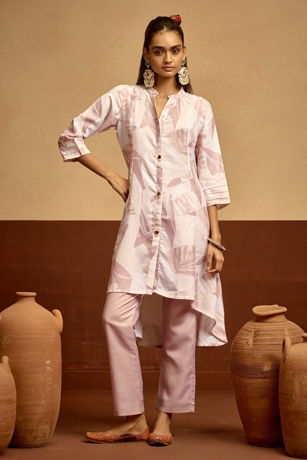 Cream Printed Kurta Set