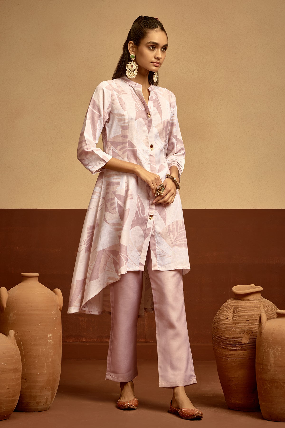 Cream Printed Kurta Set