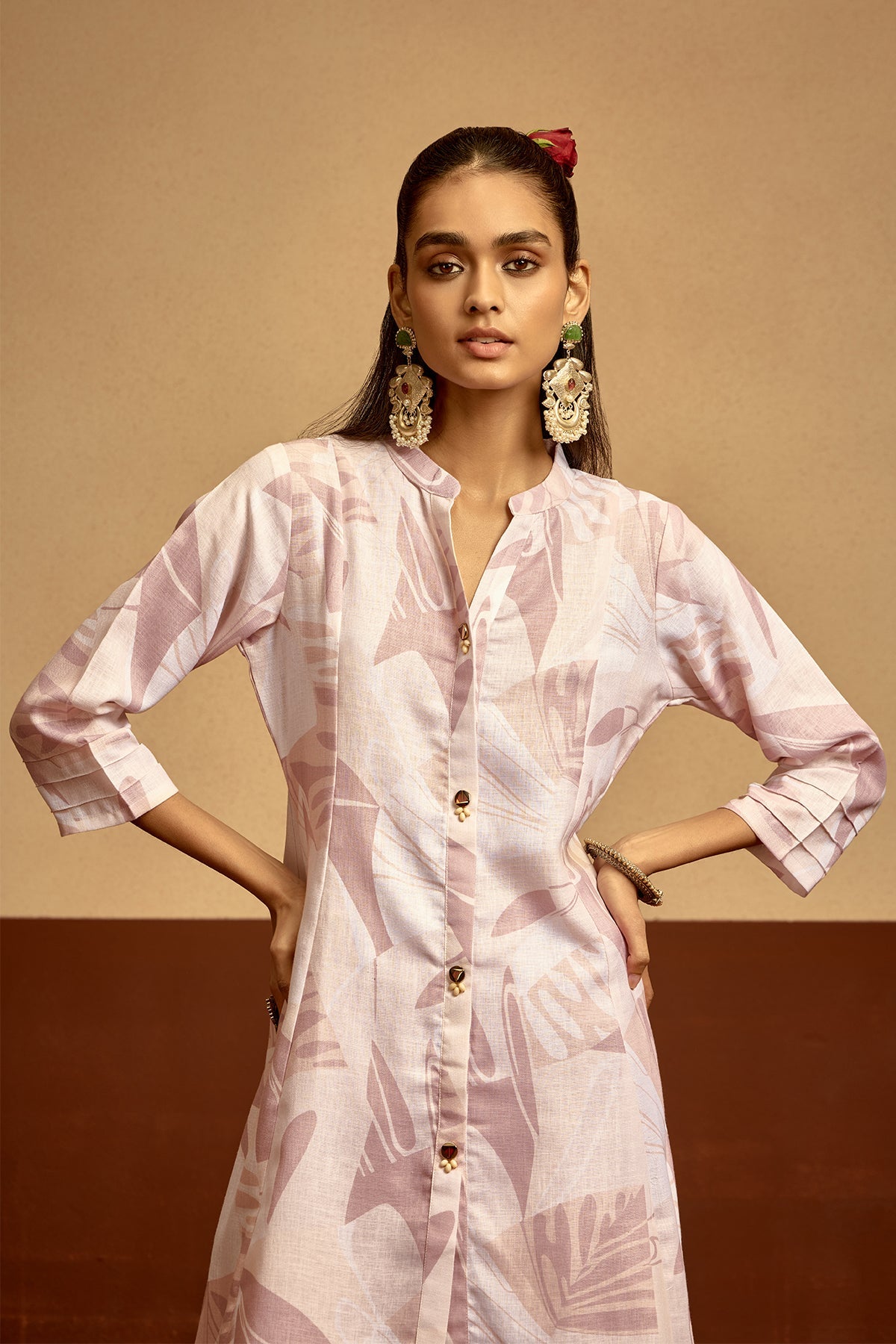 Cream Printed Kurta Set