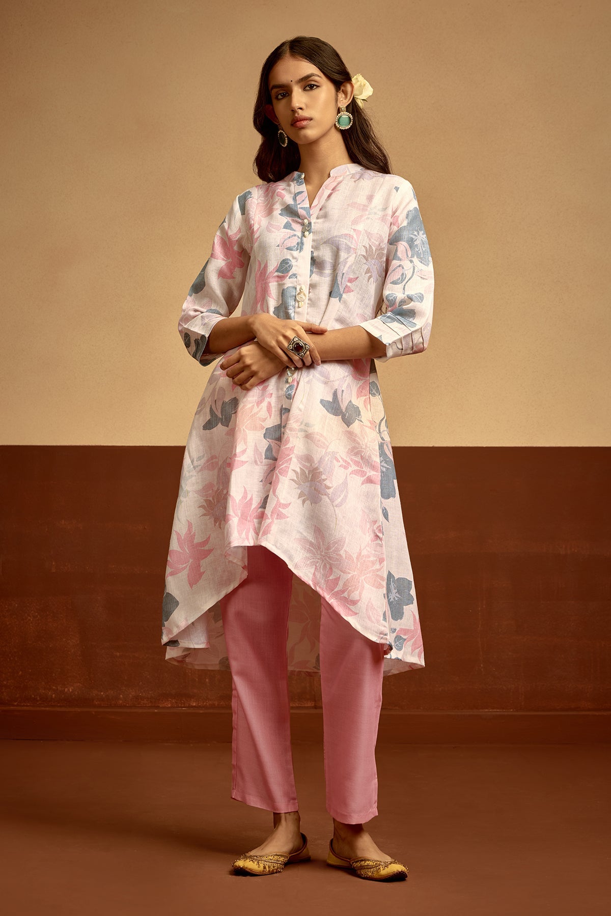 Cream Printed Kurta Set