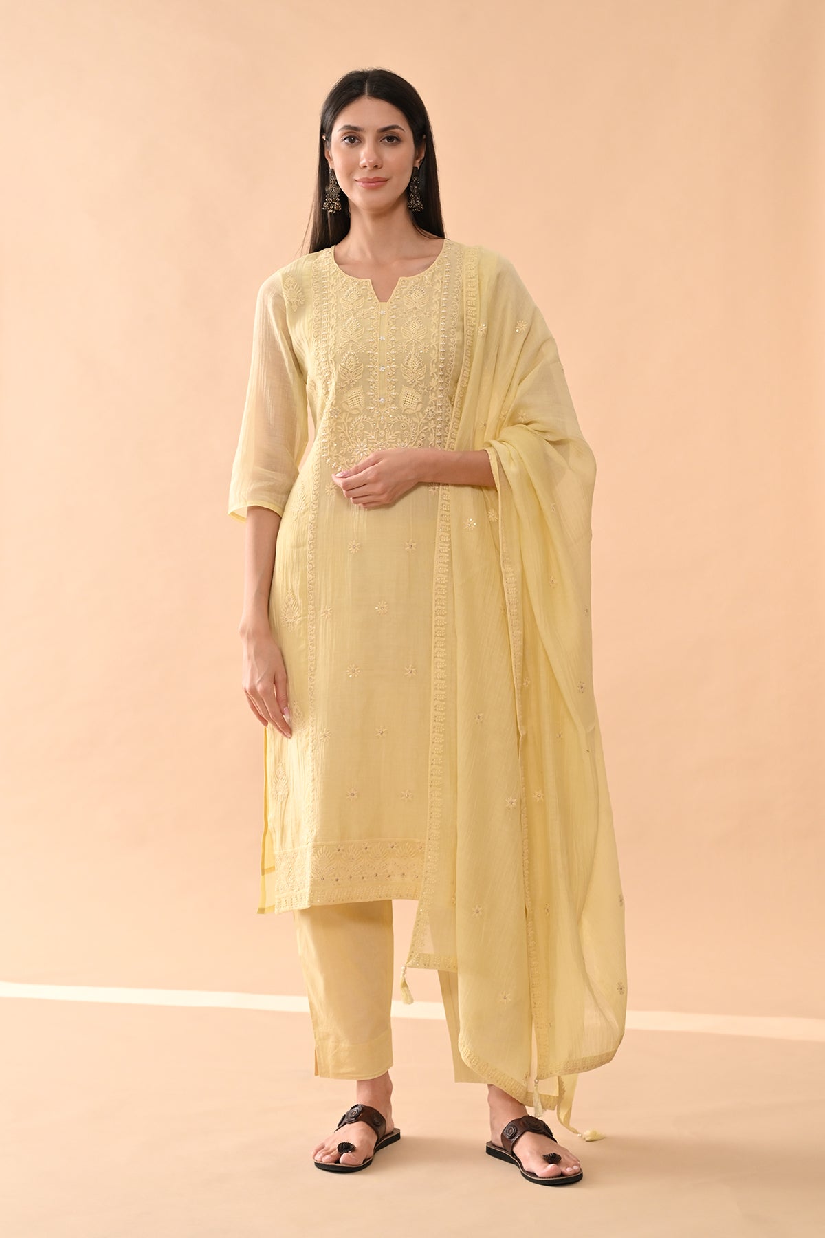 Yellow Embroidered Kurta Set (3 Piece)