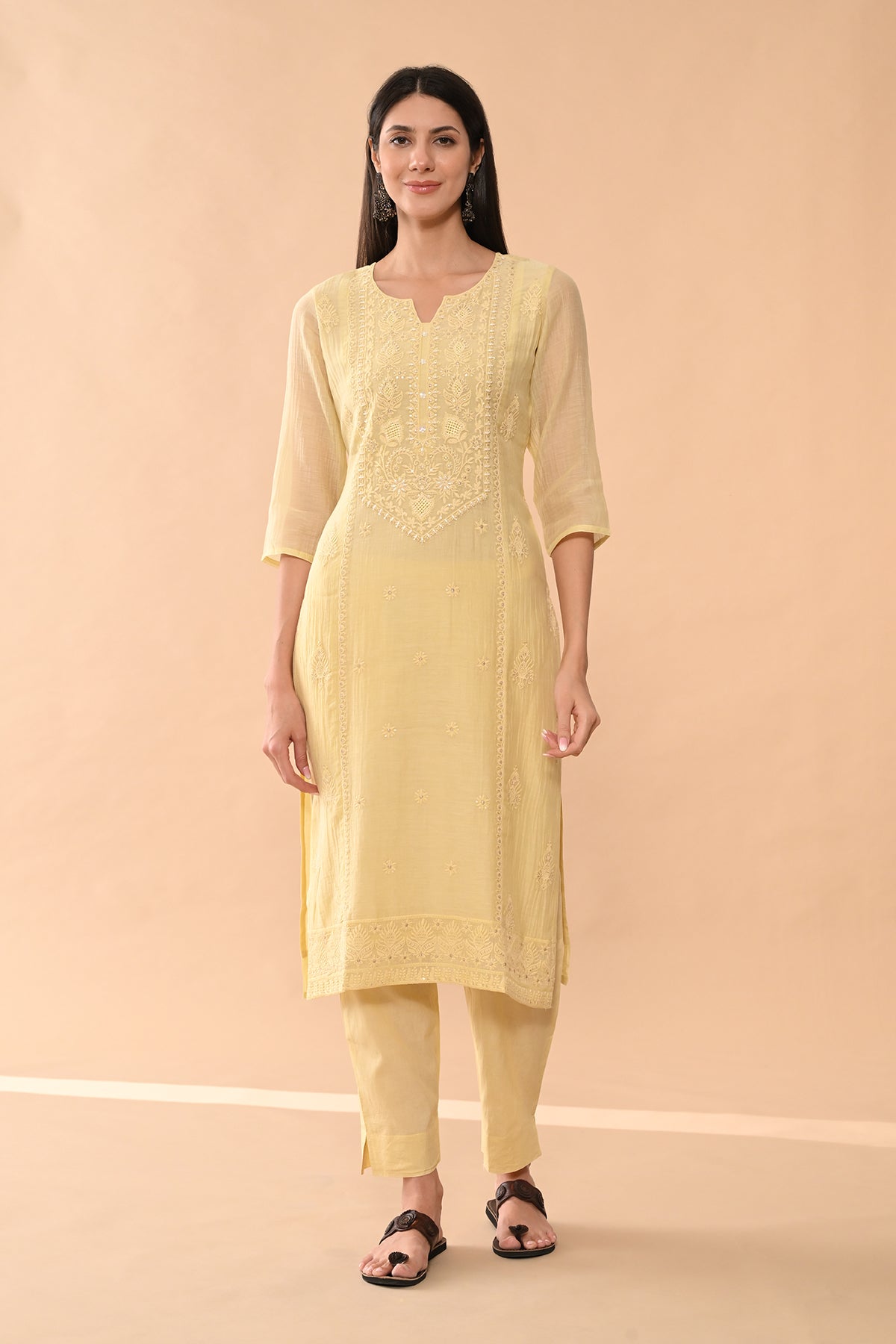 Yellow Embroidered Kurta Set (3 Piece)