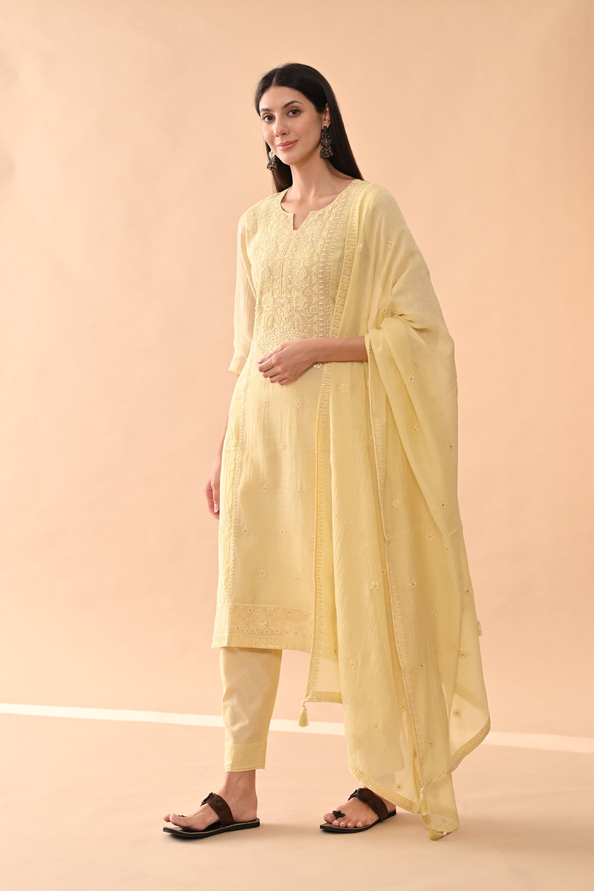 Yellow Embroidered Kurta Set (3 Piece)