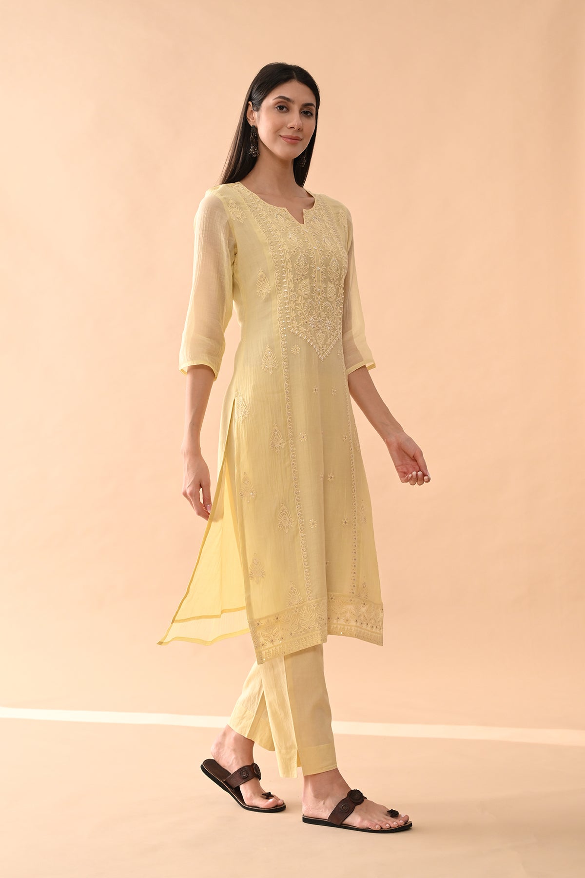Yellow Embroidered Kurta Set (3 Piece)