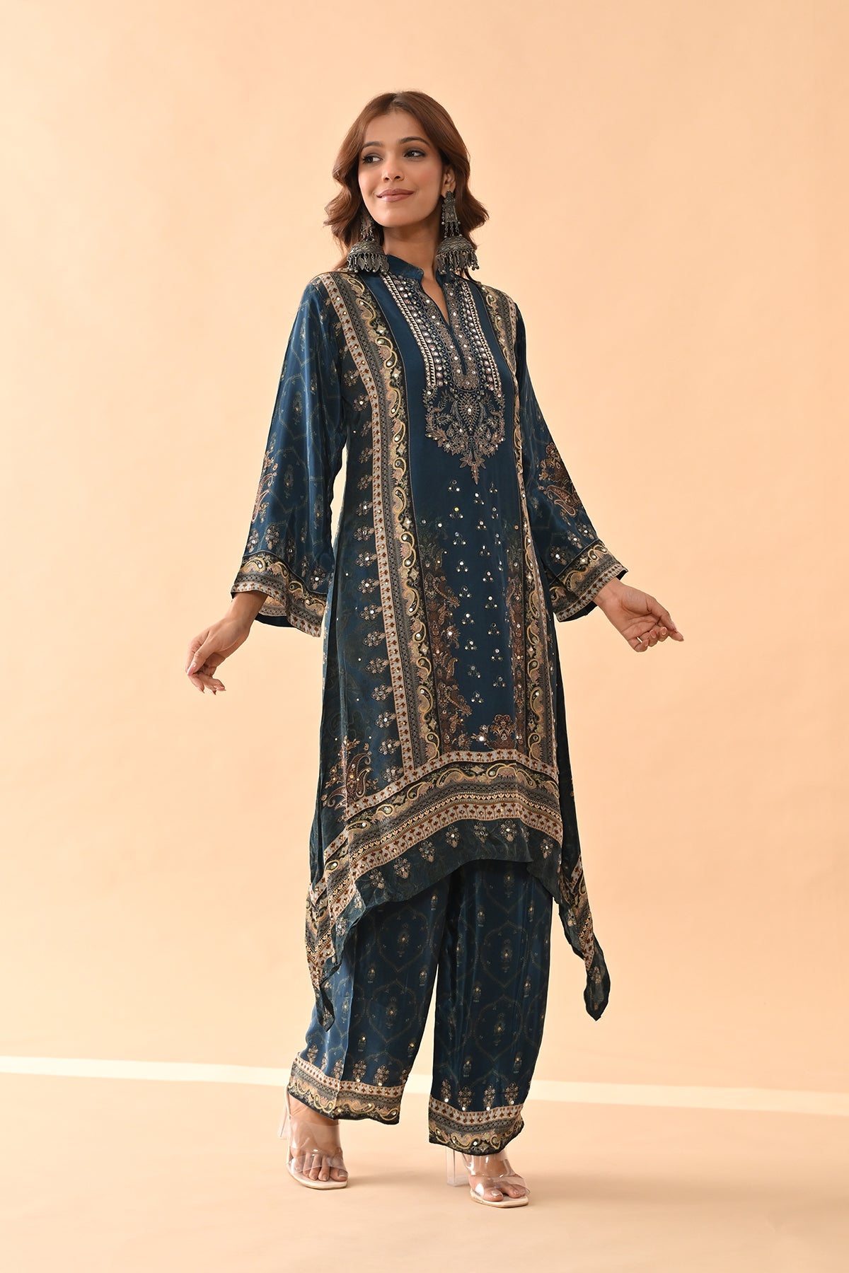 Teal Embellished Kurta Set