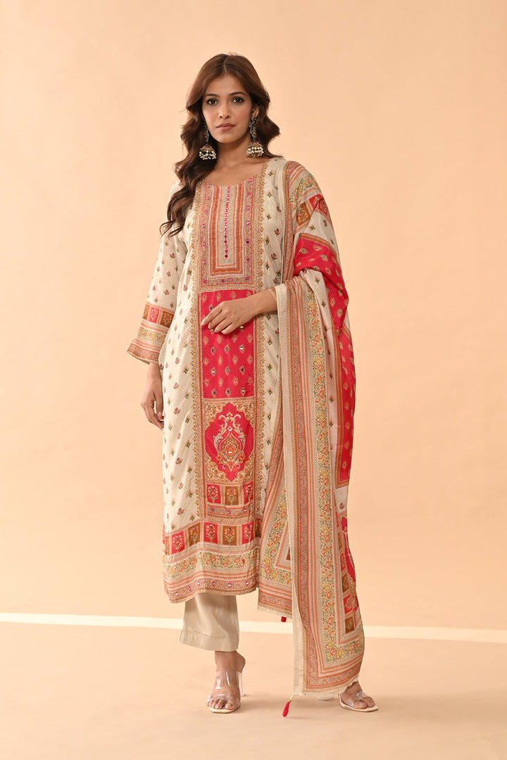 Beige Embellished Kurta Set