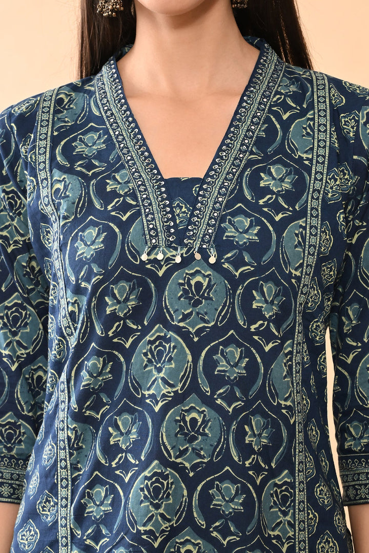 Blue Printed Kurta Set