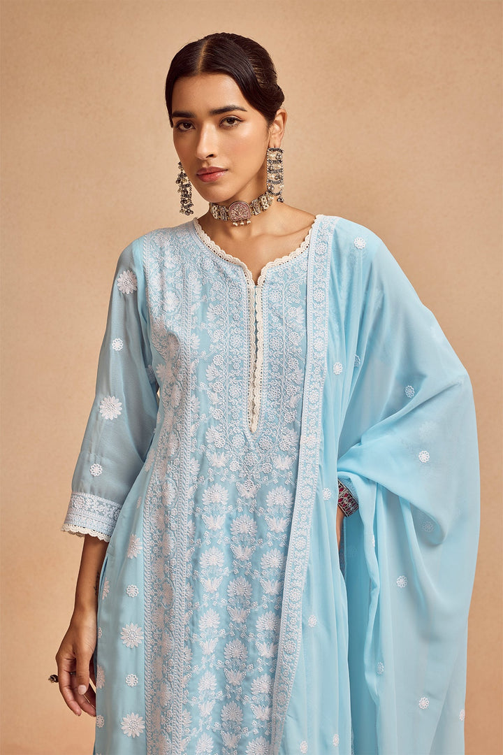Blue Embroidered Kurta Set