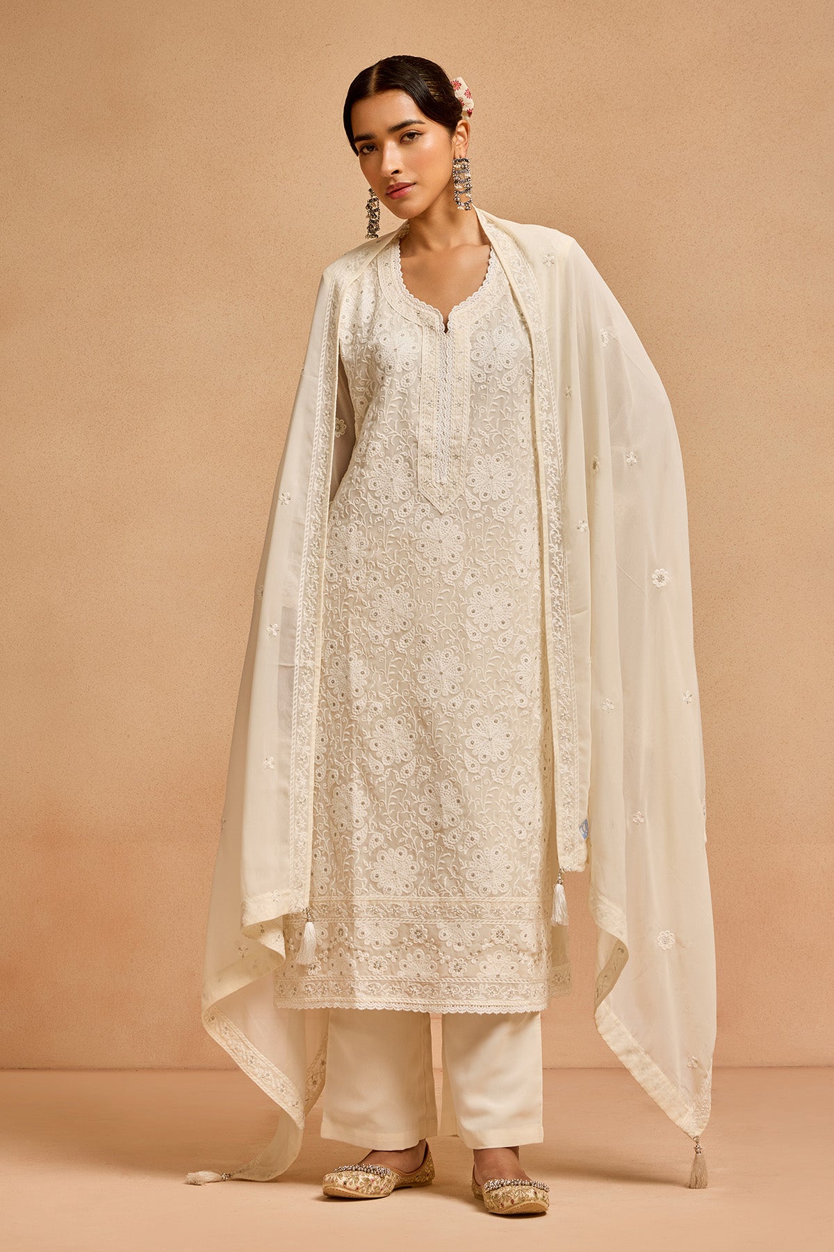 Cream Embroidered Kurta Set