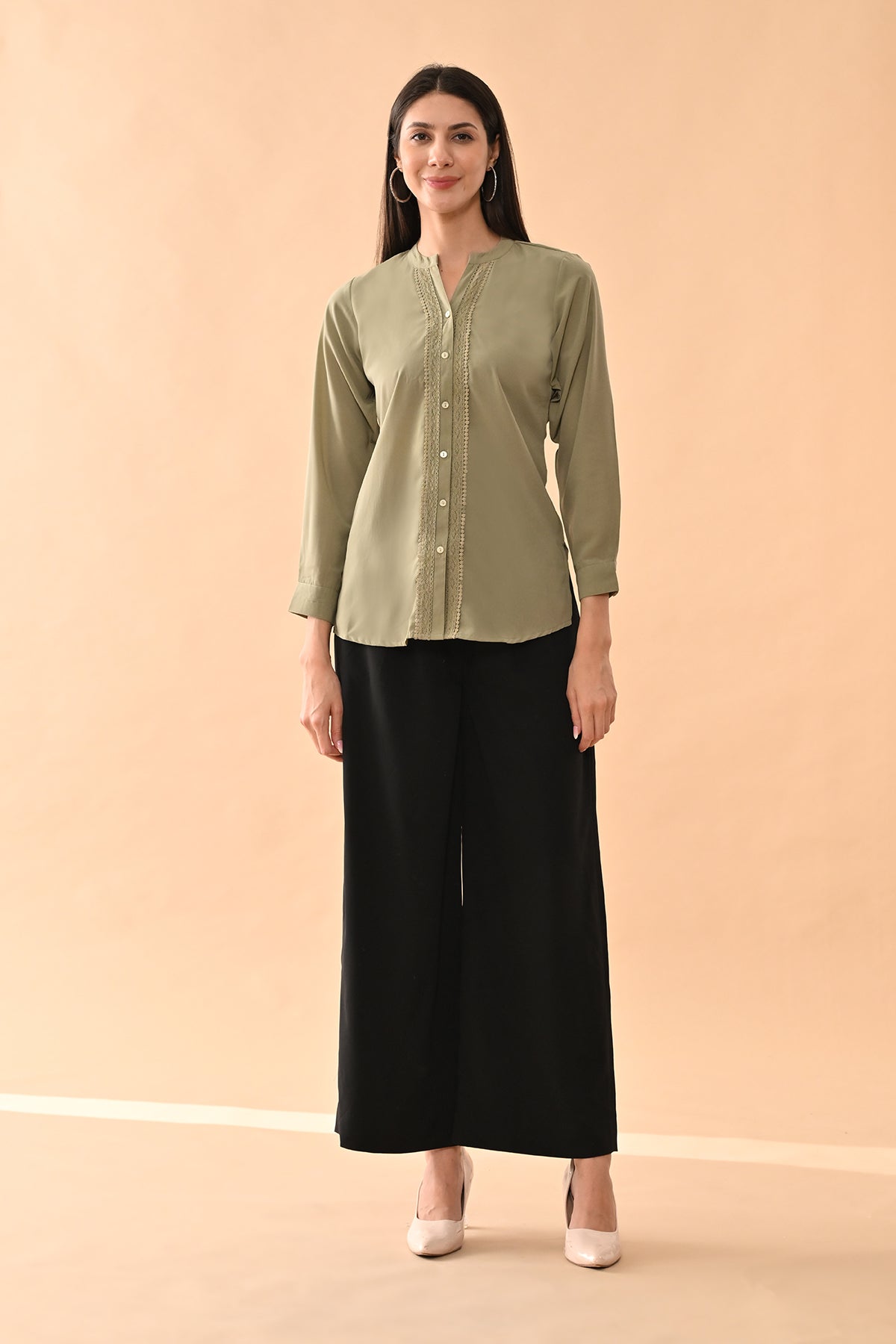 Green Solid Straight Top