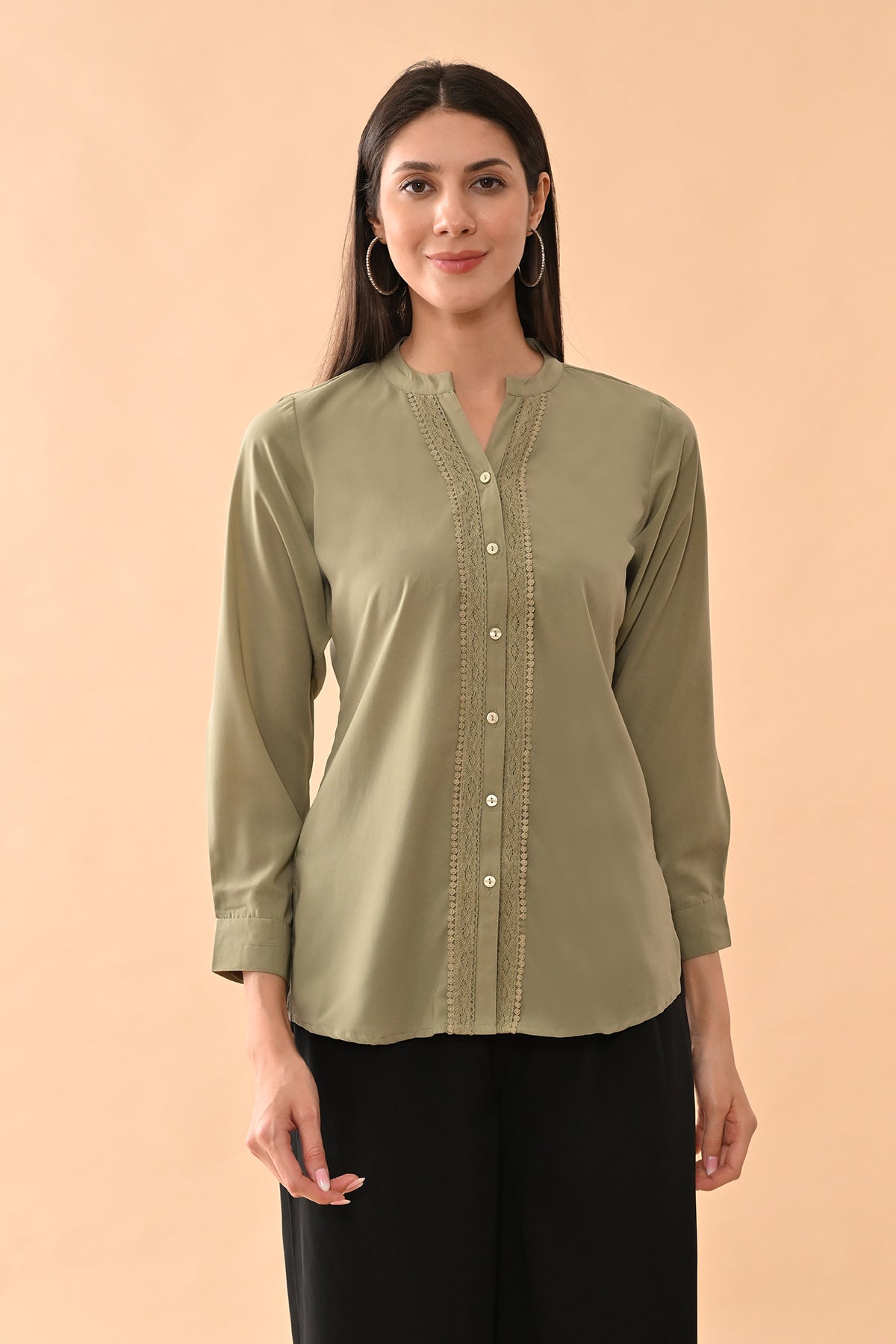 Green Solid Straight Top