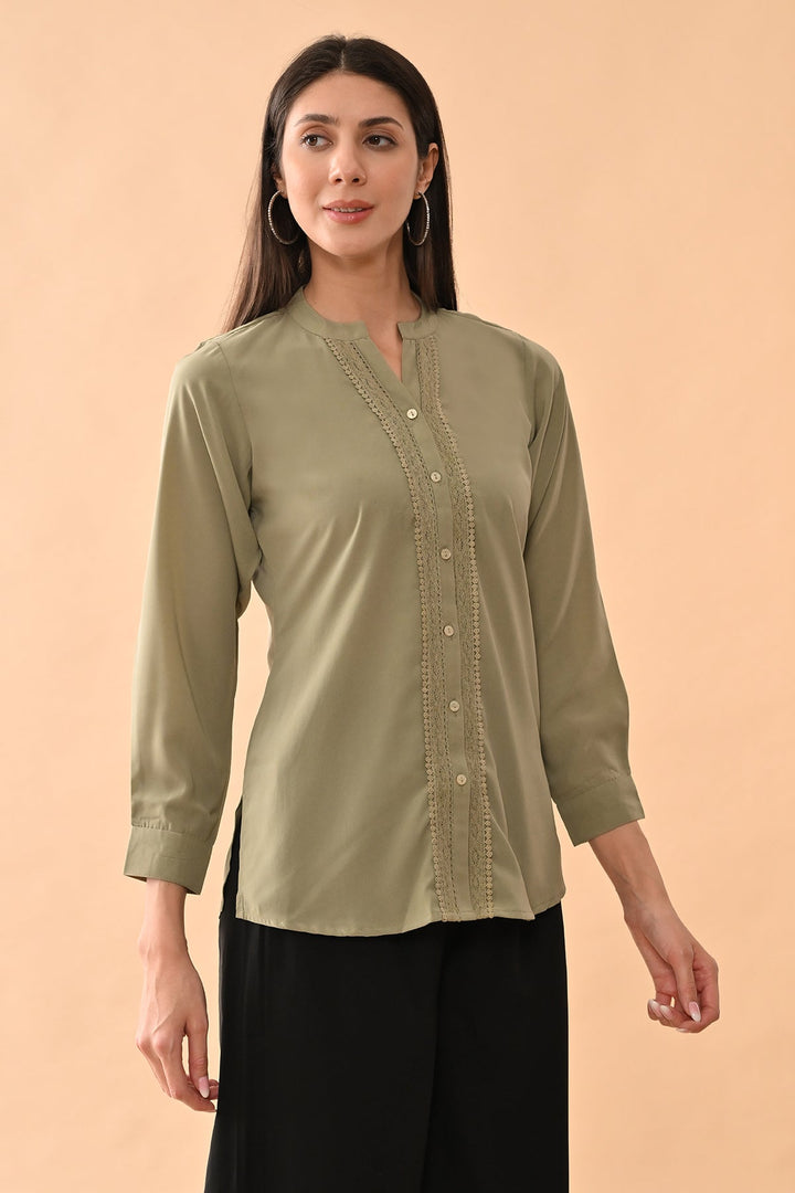 Green Solid Straight Top