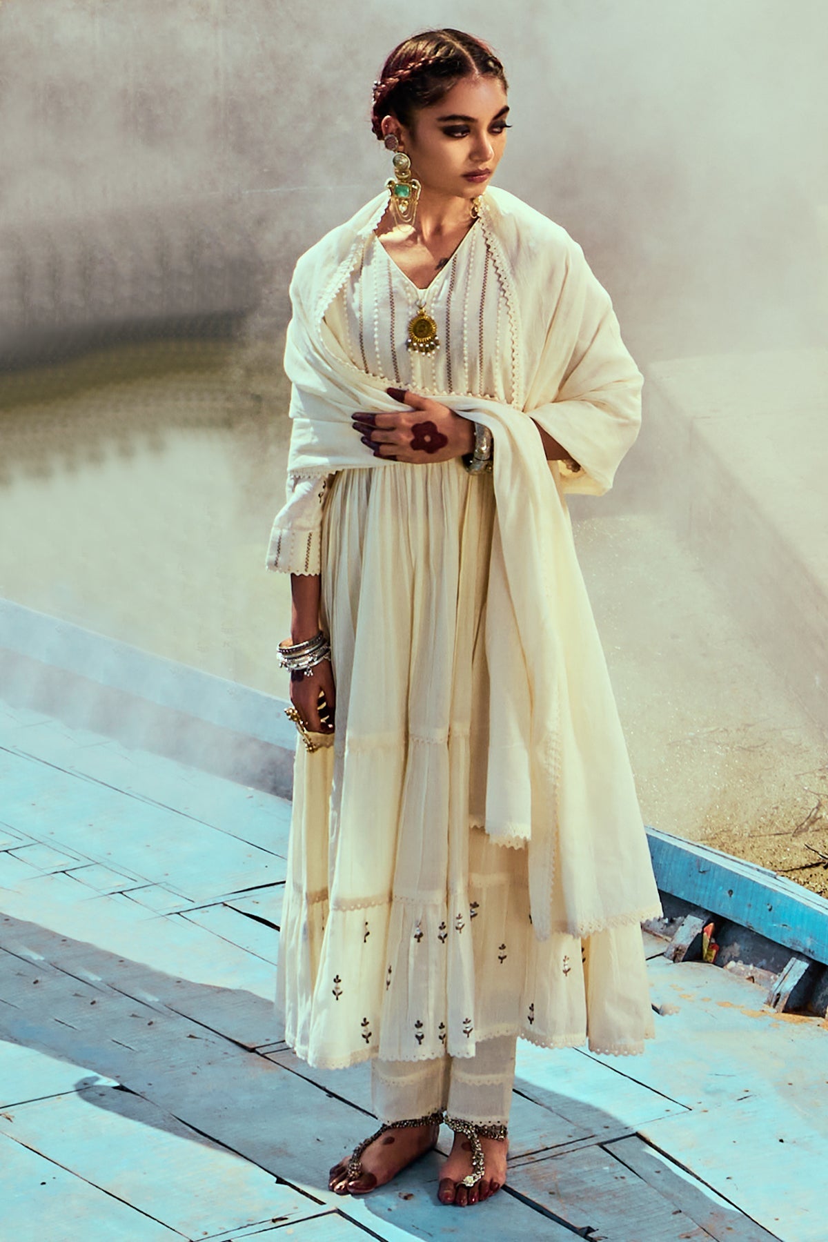 Cream Embroidered Kurta Set