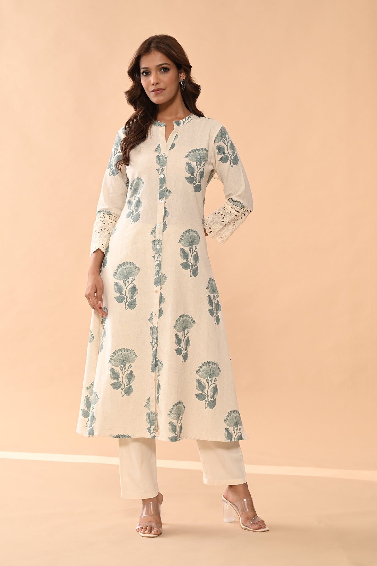 Cream Floral Printed Kurta