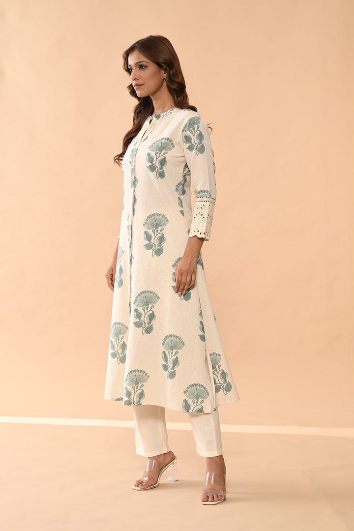 Cream Floral Printed Kurta