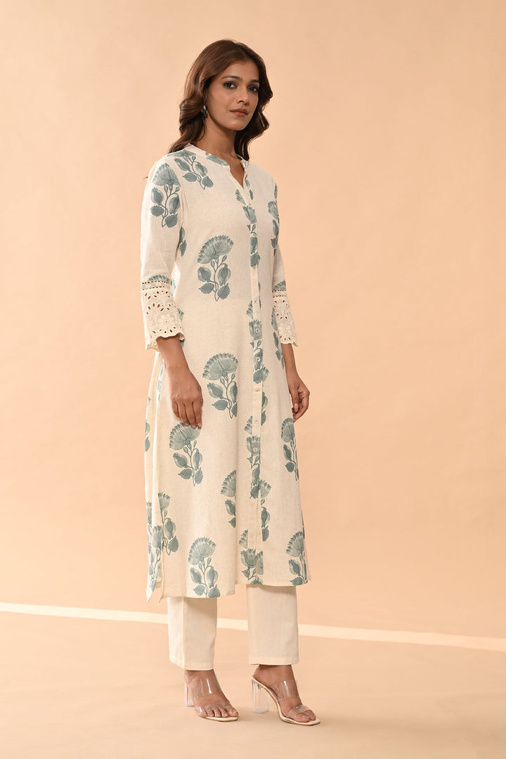 Cream Floral Printed Kurta