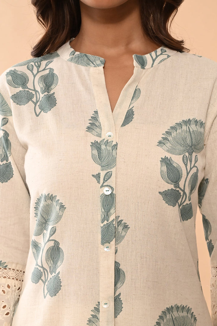 Cream Floral Printed Kurta
