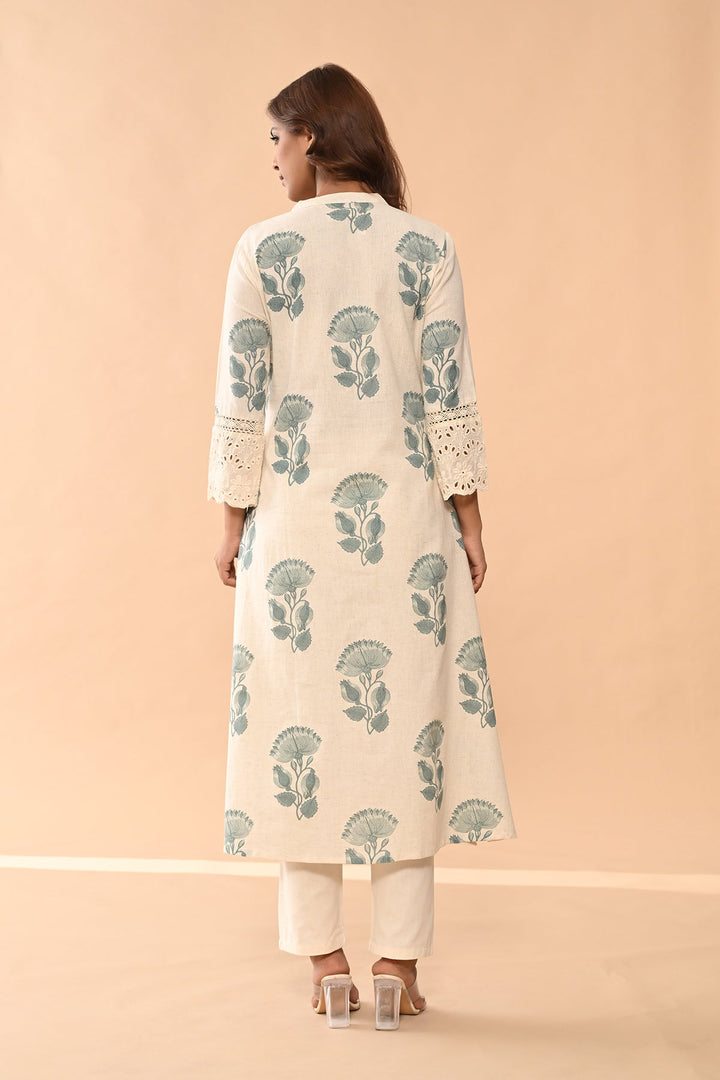 Cream Floral Printed Kurta