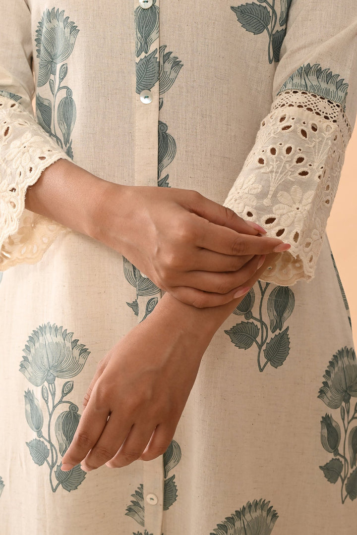 Cream Floral Printed Kurta