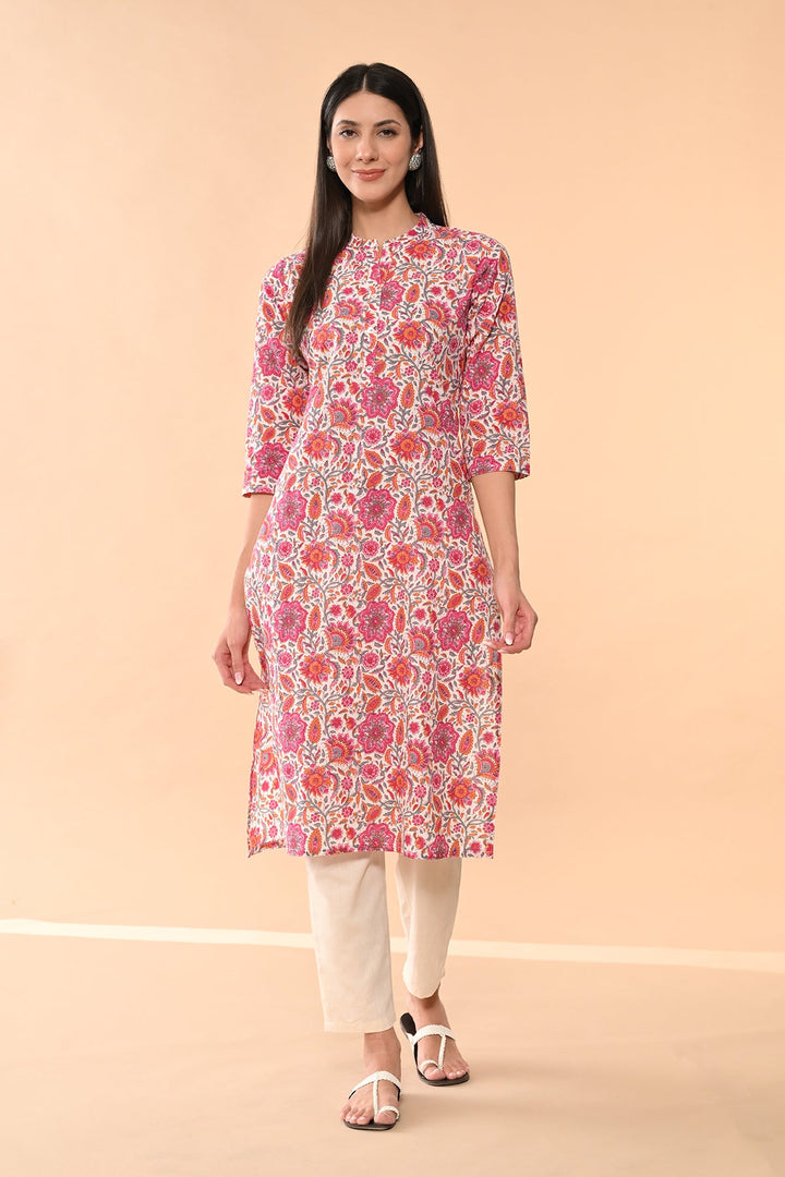 White Floral Printed Kurta