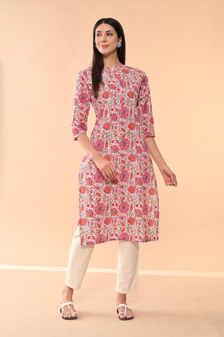 White Floral Printed Kurta