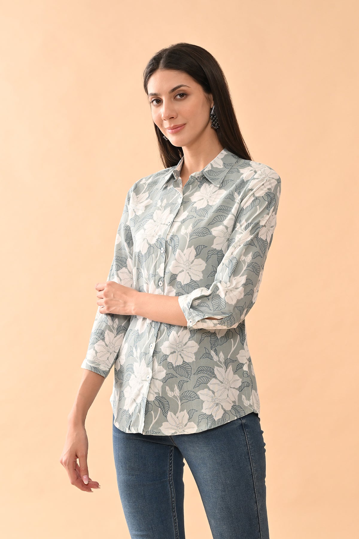Green Printed Straight Top